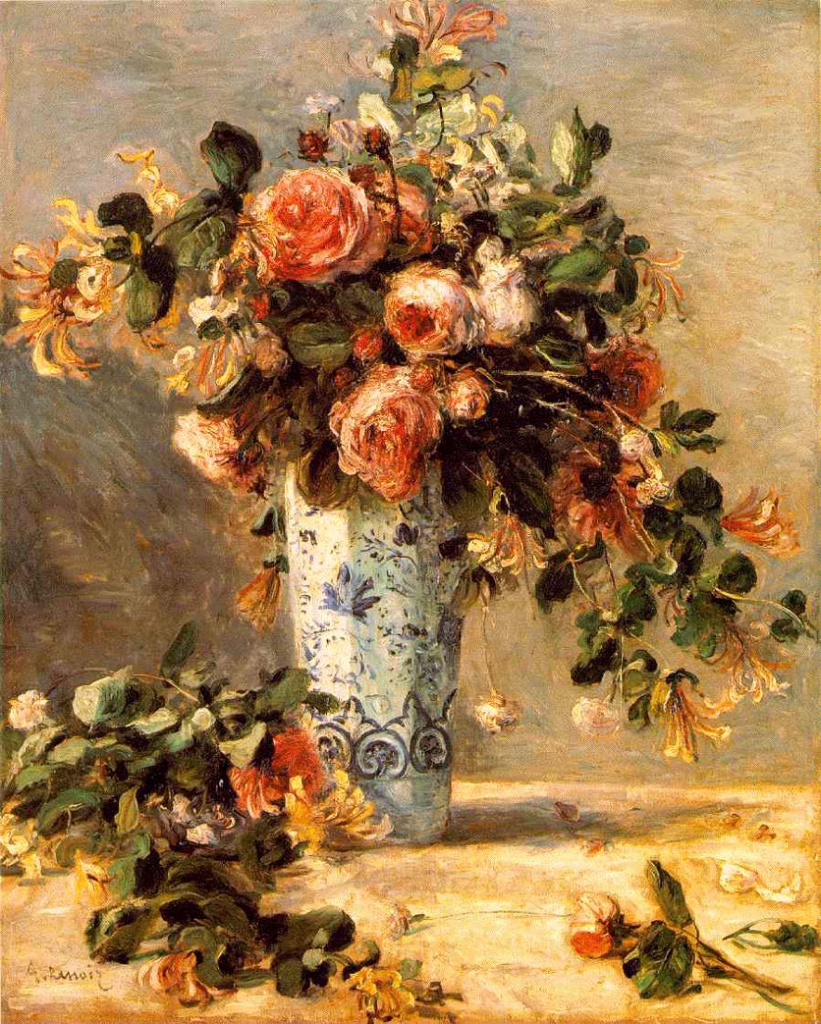 Roses et jasmin dans le vase de Delft